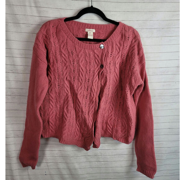 SUNDANCE MERINO WOOL CABLE KNIT  CARDIGAN SWEATER IN ROSE PINK, SZ MEDIUM - Picture 1 of 10